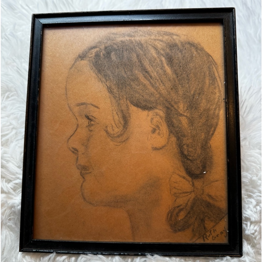 Antique Framed Pencil Drawn Child Portrait